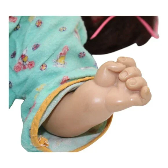 Vintage Baby Doll With Green Floral Jacket & Yellow Trim Vinyl & Cloth Body Brow - Picture 5 of 8